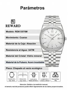 REWARD Men's Quartz Watch Business Fashion Style Calendar Display Luminous Hands Multi-Function Wristwatch High Quality Gift Classic Design Stainless Steel Band - Silver - View 4
