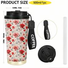 1/5個 17oz 不鏽鋼保溫水瓶，防漏真空杯附蓋，奶油色背景水彩紅色花卉印花，雙飲杯附掛繩，花卉咖啡杯，適合通勤與辦公室，花卉愛好者的完美禮物 - 花卉3 - 查看 6