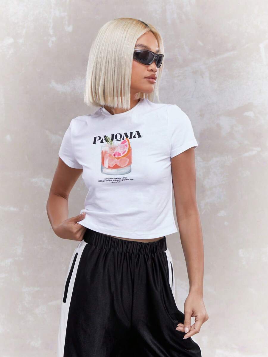 Short Fitted T-Shirt With Dove Print - 白色 - 查看 1