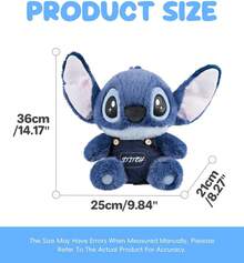 MINISO Disney Lilo And Stitch 絨毛玩偶，吊帶褲風格可愛掌心玩偶，毛茸茸觸感與刺繡細節，柔軟玩具，適合所有年齡層女孩的 Stitch 絨毛禮物 - 藏蓝色 - 查看 5