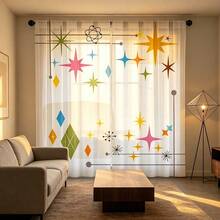 2PCS Modern Geometric Sheer Curtains, Pole Pockets, Easy To Install Semi Transparent Curtains, Suitable For Living Rooms, Bedrooms, Study Rooms, Home Decoration, Durable Sheer Curtains - Multicolor - View 8