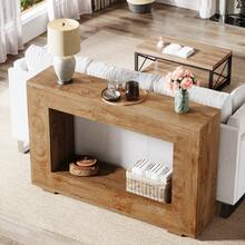 LITTLE TREE 47.2" Console Table, Farmhouse 2-Tier Entryway Table, Wooden Sofa Table Behind Couch, Narrow Entry Table Suitable For Foyer, Hallway, Rectangular Accent Console Table(Light Brown) - 淺棕色 - 查看 8