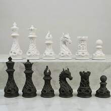 16pcs 3D Printed Plastic Gothic Revival Black & White Chess Set | Sci-Fi Celtic Woven Art Dragon Pattern - Matte Polymer Hollow Geometric Structure Desktop Game, Suitable For Casual Entertainment, Anxiety Relief And Stress Relief Toy, Holiday Gift. (Random Color) - Multicolor - View 5