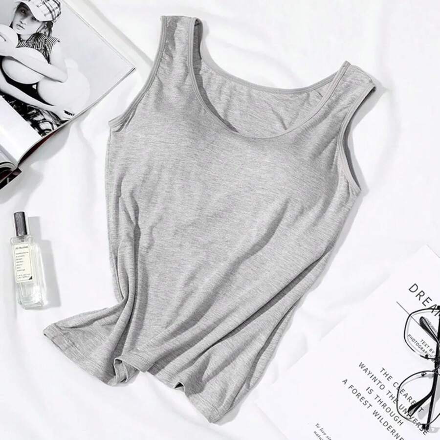 Women's Vest Tops With Built-In Padded Bra, Fitted Tank Tops, Sexy Shirts, Casual Underwear For Women, Slimming Lingerie Top - 淺灰色 - 查看 1