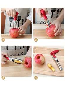 Fruit Corer & Pitter, Multi-Functional Corers And Pitters Remover Set, Stainless Steel Core Seed Remover Tool Compatible With Apple, Pear, Cherry, Jujube - Multicolor - View 4