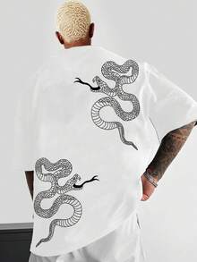 Men's T-Shirt With Snake Print - Black - View 8