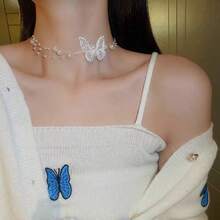 1件裝 女士奢華優雅時尚蕾絲白色蝴蝶仿珍珠頸鍊，適用於婚禮、日常、度假 - 白色 - 查看 1