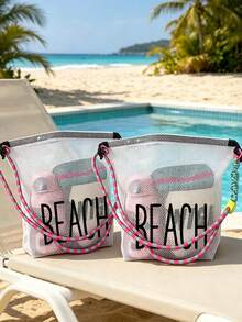 多功能防水 PVC 收納袋，印有「Beach」圖案，抽繩設計，可手提或肩背，適合游泳、健身、海灘、潛水、夏季度假及日常使用。輕量便攜，優異的防水防潑效果，大容量，可收納化妝品、盥洗用品、毛巾、泳衣、運動服等，女性教師理想禮物，郵輪旅行必備 - 彩色 - 查看 3