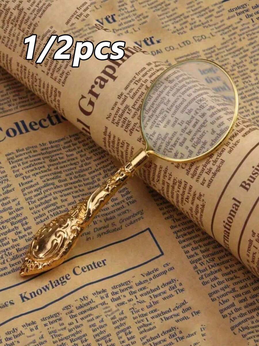 1/2pcs 5X Handheld Magnifier - Elegant Vintage Engraved, High Definition Lens, Convenient For Reading Books And Newspapers, Metal Pocket Magnifier - Multicolor - View 1
