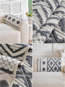 1 pieza Funda de sofá de estilo bohemio cómoda de lana de cordero, cojín de sofá antideslizante y lavable a máquina, protector de muebles con textura 3D, adecuado para uso doméstico - Multicolor - Ver 6