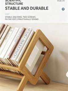1pc Minimalist Bamboo Desktop Bookshelf, Single Layer Foldable Book Storage Rack, Natural Wood Style Book Organizer, Suitable For Home Office Bedroom Desktop Display, 30cm/40cm Optional - Multicolor - View 4