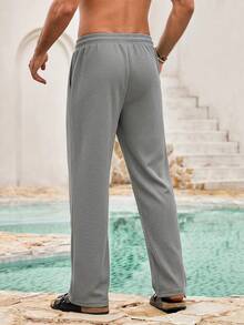 Mercer Haus Men's Lightweight Solid Color Polyester Waffle Pants, Spring/Summer - Light Grey - View 2
