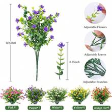 5PCS UV Protection Artificial Flowers - Indoor And Outdoor Decorative Artificial Flower Bushes, Five Colors, Suitable For Home, Garden, Wedding And Farmhouse Decoration - Color Mixing - View 3