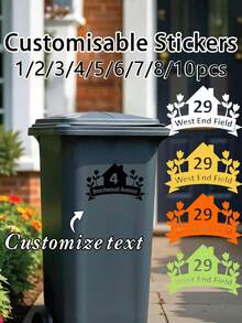 Trash Can Sticker Set (Optional 1/2/3/4/5/6/7/8/10pcs): Customized Stickers, Including Room Number And Floral Pattern. Personalized Text And Address Labels, Mailbox Number And Street Name Stickers. Waterproof And Durable, Self-Adhesive And Easy To Apply. Suitable For Trash Cans, Mailboxes, Houses And Recycling Bins, Multiple Colors Available. - Multicolor - View 1