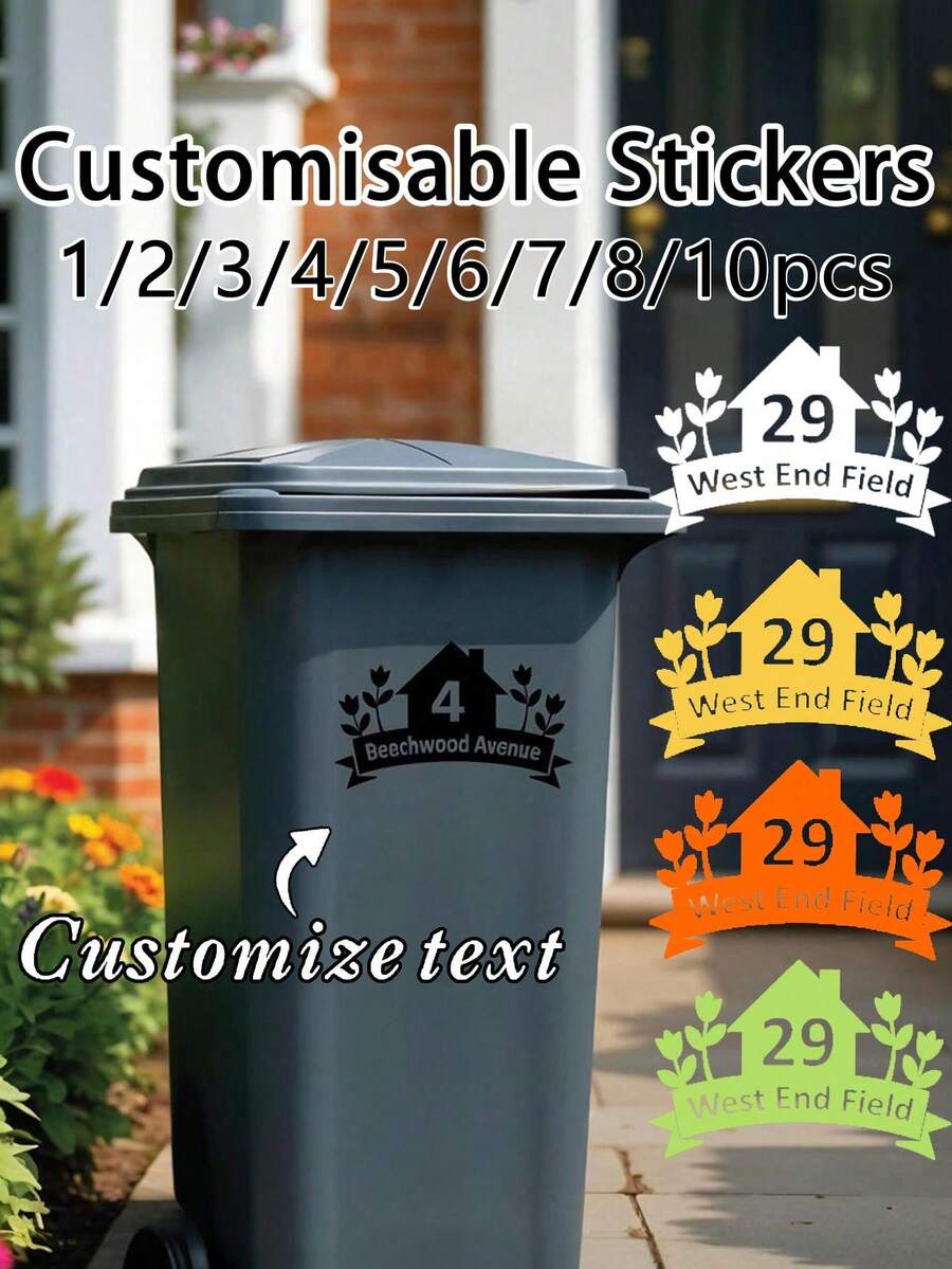 Trash Can Sticker Set (Optional 1/2/3/4/5/6/7/8/10pcs): Customized Stickers, Including Room Number And Floral Pattern. Personalized Text And Address Labels, Mailbox Number And Street Name Stickers. Waterproof And Durable, Self-Adhesive And Easy To Apply. Suitable For Trash Cans, Mailboxes, Houses And Recycling Bins, Multiple Colors Available. - Multicolor - View 1