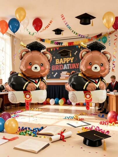 2pcs 94cm Large Graduation Doctor Bear Graduation Season Theme Balloon Set Suitable For Graduation Season Party Decoration Cartoon Balloon