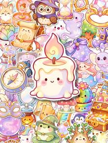 50Pcs Magical Fairy Tale Sticker Pack, Whimsical Prints Of Owls, Mermaids, Unicorns & Enchanted Forest Elements, Durable Adhesive Decals Perfect For Tumblers, Backpacks, Scrapbooks & DIY Crafts - Multicolor - View 1
