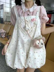 2026 Summer New Arrival: Cute Floral Print Jumpsuit And Checkered Blouse Set - Girly Style - [Single Item] Overalls Shorts - View 8