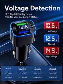 XF.Meraki Car Charger, 4-Port Cigarette Lighter USB Charger Adapter With Voltmeter, PD 3.0, USB Charger, Multi-Port Accessory, Compact And Portable, Can Quickly Charge IPhones And Most Android Models And Tablets, USB-C Car Charger,Car Accessories - 4-in-1 Car Charger - View 2