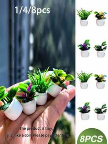 逼真迷你盆栽植物雕像、微型盆栽植物、人造盆栽植物，適合微型花園戶外裝飾，最佳生日畢業禮物 - 彩色 - 查看 1