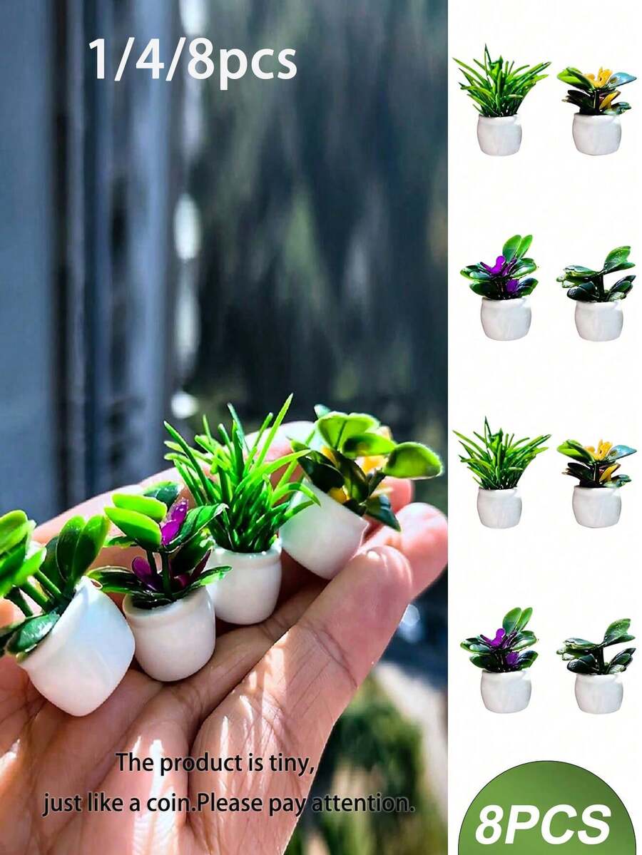 逼真迷你盆栽植物雕像、微型盆栽植物、人造盆栽植物,適合微型花園戶外裝飾,最佳生日畢業禮物 - 彩色 - 查看 1