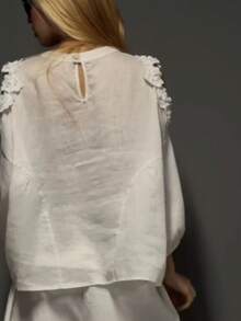 Elegant Casual Bohemian Style Loose White Women's Round Neck Blouse With Exquisite Applique, Suitable For Outings, Spring, Summer, Autumn - White - View 2
