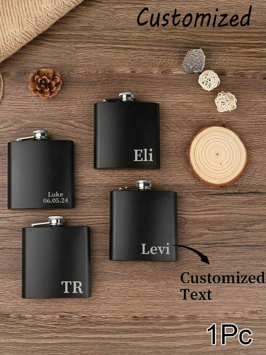 1pc Customized Black Flask, Men's Groomsman Flask, Vintage, Neutral, Birthday Gift, Anniversary Gift, Holiday Gift, Engraved, Low-Key Luxury - Multicolor - View 1