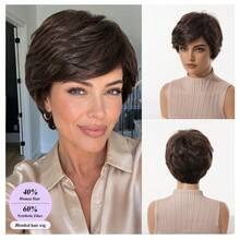 Wig Pixie Pendek Wanita, Wig Berlapis Cokelat Tua dengan Poni Penuh, Tampilan Alami dan Menawan, Jaring Rambut Bernapas, Serat Tahan Panas, Lembut dan Ringan, Tidak Licin dan Nyaman, Cocok untuk Pemakaian Sehari-hari, Bepergian dan Beraktivitas di Luar Rumah - Coklat - View 1