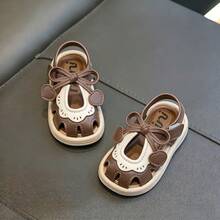 Sandalias abiertas con lazo de strass, transpirables, adecuadas para niñas en vacaciones y playa - Caqui - Ver 10