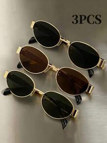 2 Pairs Metal Full-Rim Unisex Fashion European & American Fashion Glasses, Retro Large Frame Glasses - Multicolor - View 5