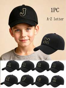 1pc Kids 26 Letter Pattern Baseball Cap, Toddler Boys & Girls Sun Hat, Suitable For Outdoor, Daily Wear, UV Protection - Black - View 1