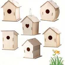 1/6/12pcs DIY Wooden Birdhouse, Handmade Painting Accessories, Outdoor Garden Hanging Decor, Gardening Decoration, Includes Bird Nest, Bird Cage, Suitable For Hanging Decoration, Graffiti, Art, Adult Craft Materials And Garden - Multicolor - View 11