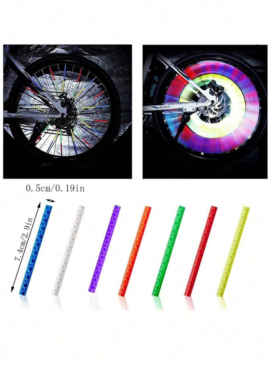 12/24PCS Colorful Bicycle Wheel Reflective Strips, Wheel Reflective Warning Strips, Night Riding Fire Wheel Spoke Reflective Strips, Cycling Gear, Fixed Gear Steel Wire Clip Strips - Multicolor - View 1