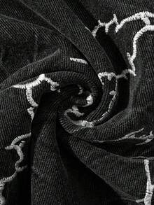 Dark Techwear Style Black & Grey Washed Denim Jeans, Lightning Embroidery Extra Wide Leg Men's Unique Casual Pants - Black - View 11