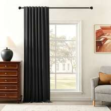 1pc And 2pcs Blackout Curtains/Faux Linen Texture 100% Full Blackout Curtains/Rod Pocket Curtains/Back Tab Curtains/Clip-On Curtains/Light Blocking Room Darkening Curtains/Grey Back Curtains/Multiple Colors And Sizes Available/Bedroom Curtains/Homestay Curtains/Curtain Decor/Black Curtains - Black - View 16