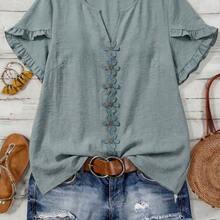 dahkjdgajy  Blusa casual de verano de resort tejida para mujer - Burdeos - Ver 2