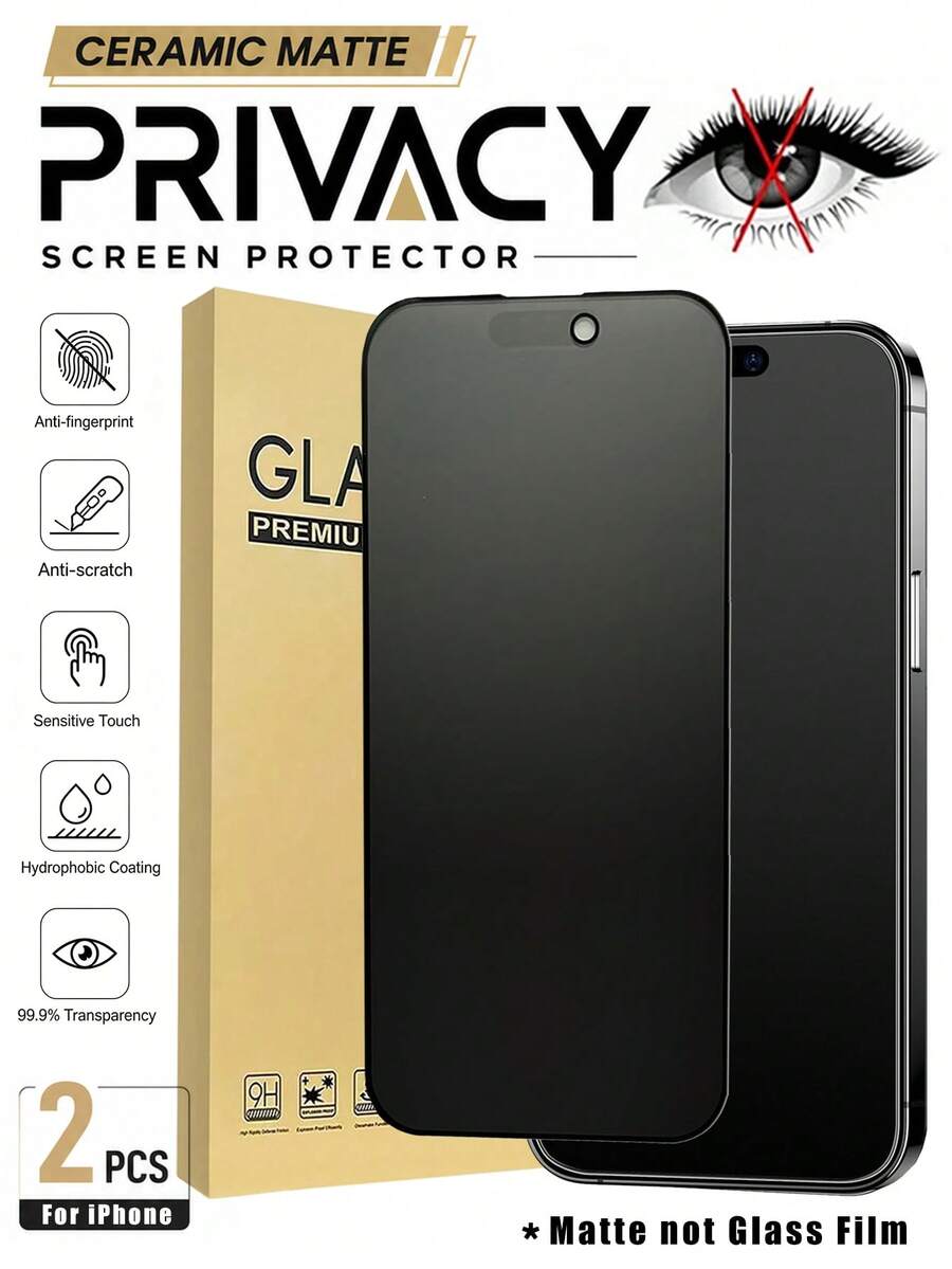 2片裝 霧面隱私防眩光防指紋不反光軟螢幕保護貼，適用 18 Pro/18 Pro Max、17 Pro Max 6.9 吋、17 Pro、17 Air、16 Pro Max、15 Pro、15 Plus、15、14 Pro Max、14 Pro、14 Plus、14、13、12、11 Pro Max，動態島，日常手機配件