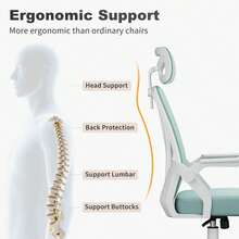 Ergonomic Mesh Office Chair With Flip Armrests And Lumbar Support - Green-4 - View 6