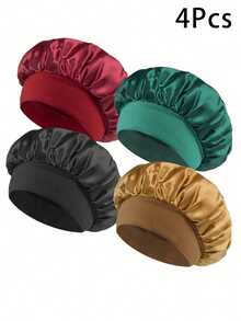 Awegeo 1/2/4/6/8pcs Women Satin Bonnet Caps, Solid Color Comfortable Home Hair Care Hats - Multicolor - View 24
