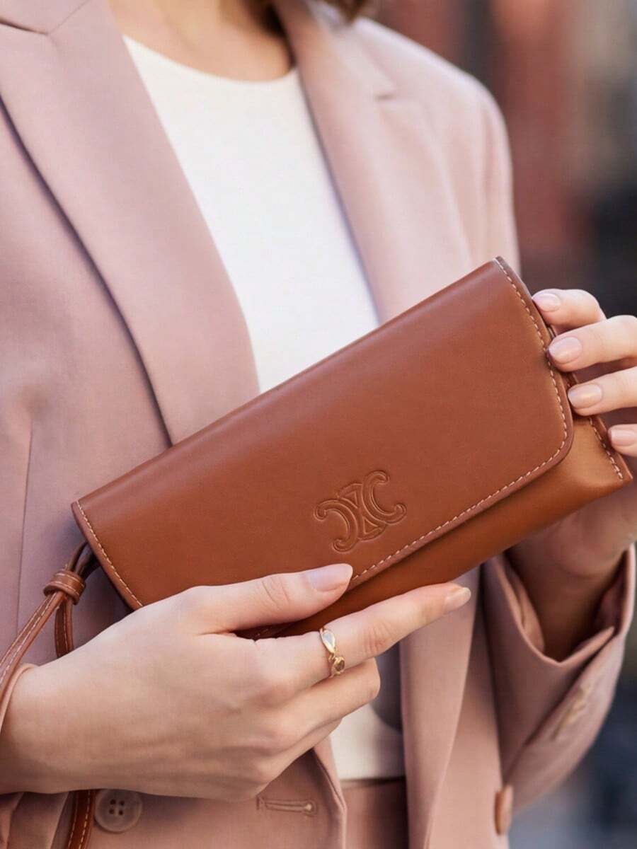Celine Embossed Faux Leather Glasses Case - Portable Eyewear/Sunglasses Protective Pouch, Suitable For Daily Use And Travel - A - View 1