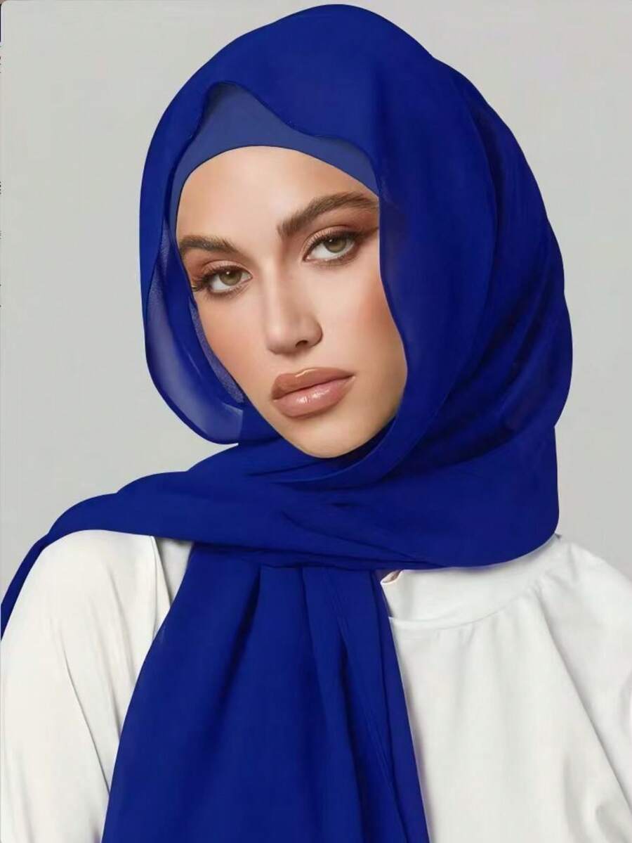 2PCS Set Topi dan Syal Wanita, Set Topi Serbaguna dengan Alas Elastis, Hijab Timur Tengah, Ramadan, Cocok dengan Abaya, Topi Chiffon dengan Alas Elastis, Set Kasual. - Royal Blue - View 1