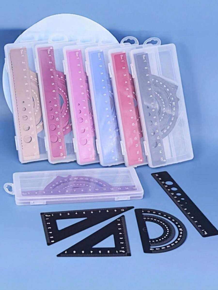 4 pièces/Set Ensemble de dessin en métal avec boîte de rangement Ensemble de règles de mesure pour étudiants Ensemble multifonctionnel - Ensembles - Voir 1