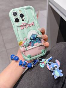 Disney Has Authorized, Phone Case - Chain Set, The Stitch Lilo & Stitch 3D Phone Case Plus A Silicone 3D Stitch Bracelet With Metallic Ring Removable Bracelet, Stitch And Angel Pattern, Compatible With Iphone17/16/15/14/13/12/11/XS/XR/X Plus Pro Max, A Stylish Cartoon Phone Case, The Perfect Gift Choice, Phone Protection, Durable Phone Cover, Great Gift For Friends And Family. - 白色 - 查看 3