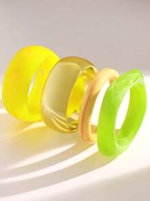 1/4pcs Minimalist Versatile Exaggerated Thick Colorful Resin Bangle Bracelet Set, Stackable, Elegant, Suitable For Daily Wear - Multicolor - View 5