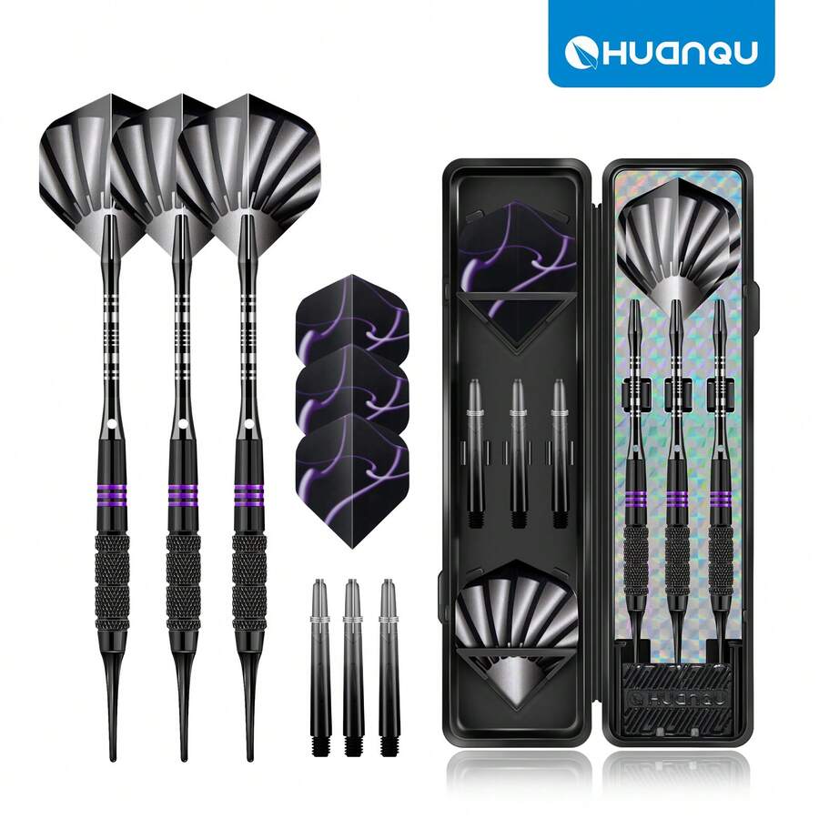 HUANQU 16g Steel Tip Darts Set 3pcs Professional Competition Practice Darts With Spare Shafts, PET Flights, Replacement Tips And Storage Box Compatible With Dartboard For Beginners And Professional Players Home Entertainment Party Holiday Gift - Multicolor - View 1