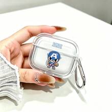 Marvel Chibi Captain America AirPods Case Cute Transparent Shockproof Shell With Keychain Compatible With AirPods 1/2/3/4 And Pro/Pro 2 Nd Generation Suitable For New AirPods Pro 3 Stocking Stuffers The Girlfriend. - Transparent - View 2