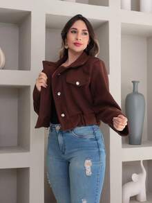 Victoria Women's Coat, La Batida Jacket With Buttons, Long Sleeves, Autumn/Winter - Coffee Brown - View 6