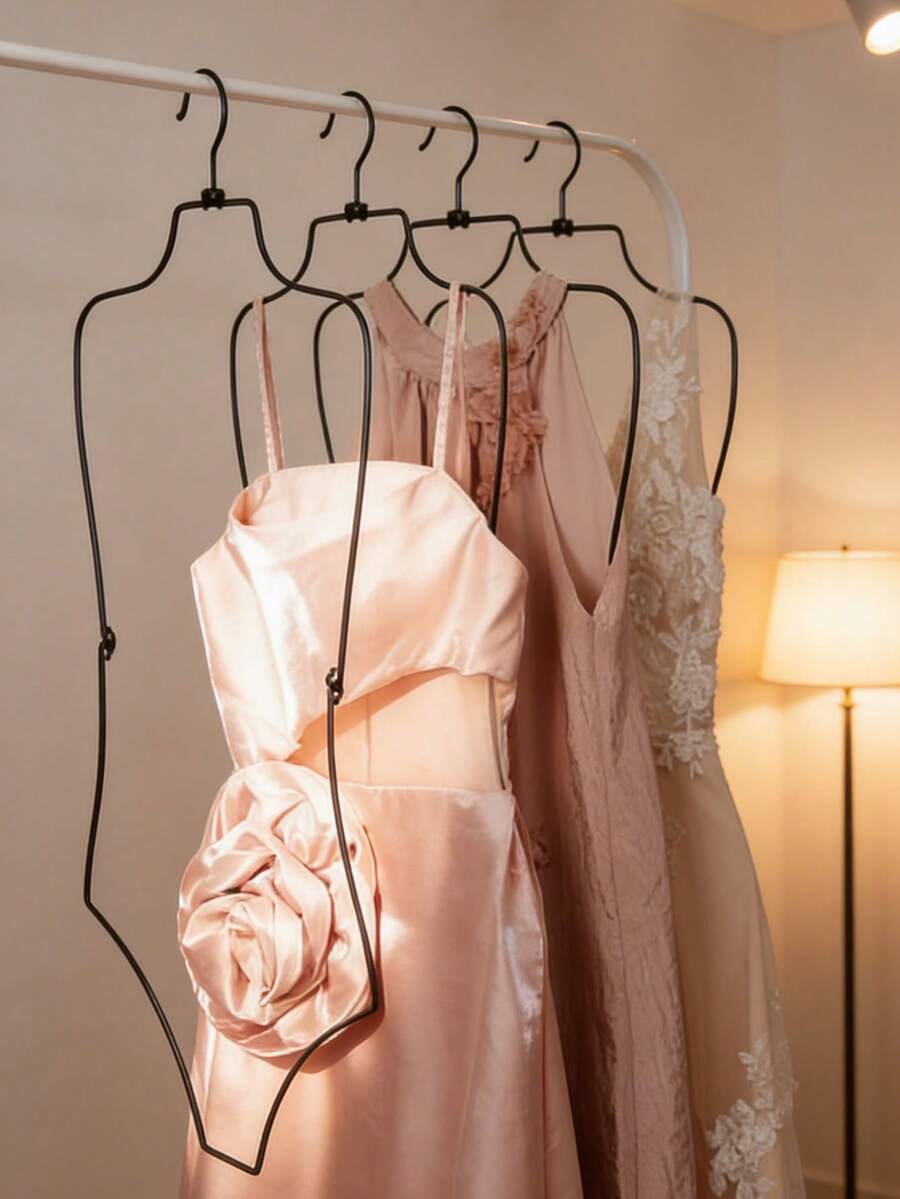 (Holiday Season Gift) 2pcs/4pcs Black Dress Hanger, Metal Swimsuit Jumpsuit Hanger, Suitable For Clothing Store, Bedroom Closet Storage, Organize Whole Outfit Or Swimsuit