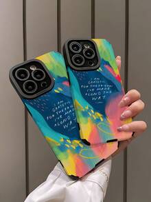 1 pieza Funda de teléfono con textura de cuero sintético, patrón vintage de eslogan y letras, 3D, suave y a prueba de golpes, compatible con iPhone y - Multicolor - Ver 4