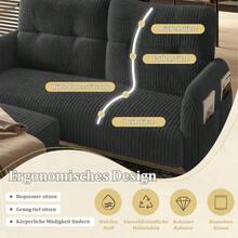 Cord 3-Piece Set: Armchair + Footstool + 2-Seater Sofa With Side Pocket, Tubular Steel Frame & Extra-Soft Backrest, Deep Seat For Maximum Comfort, Modular Combination For Living Room, Grey - Gray + Cord + 4 Seats + Foam - View 3
